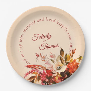 Fall Floral Ivory Blush Happily Ever After Wedding Paper Plates