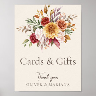 Fall Floral Ivory Wedding Cards & Gifts Sign