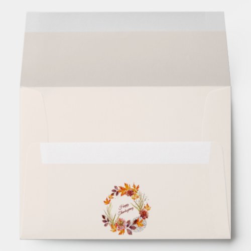 Fall Floral Leaves Wreath Happy Thanksgiving Envelope