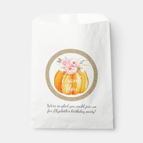 Fall Floral Little Pumpkin Baby Birthday Thank You Favor Bag