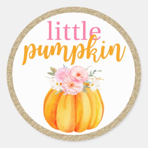 Fall Floral Little Pumpkin Baby  Girls Birthday Classic Round Sticker