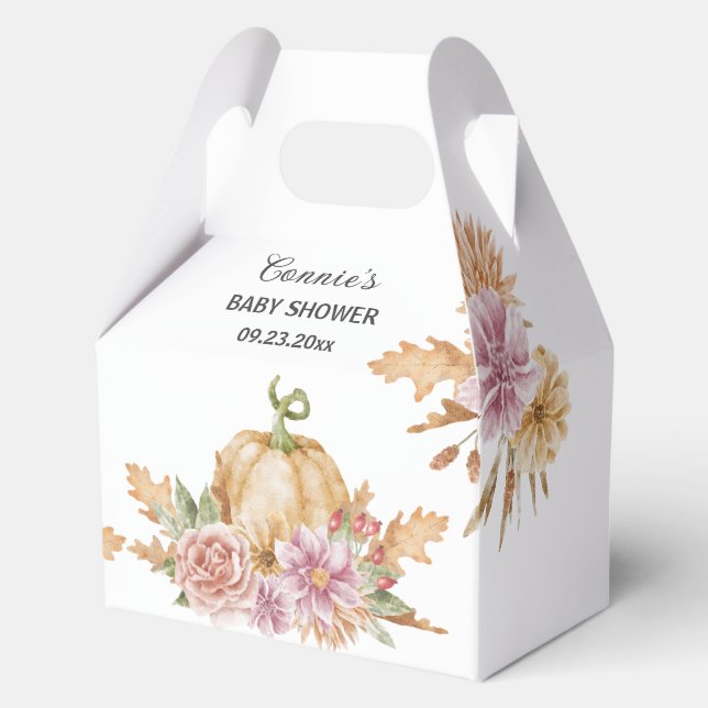 Fall Floral Little Pumpkin Baby Shower Favor Boxes (Front)
