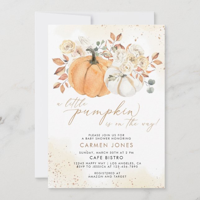 Fall Floral Little Pumpkin Baby Shower Invitation (Front)