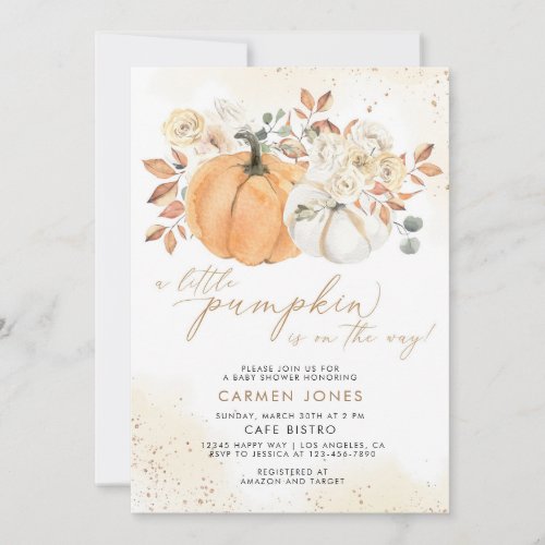 Fall Floral Little Pumpkin Baby Shower Invitation