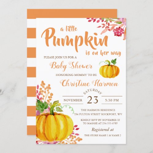 Fall Floral Little Pumpkin Baby Shower Invitation