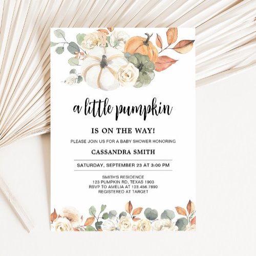 Fall Floral Little Pumpkin Baby Shower  Invitation