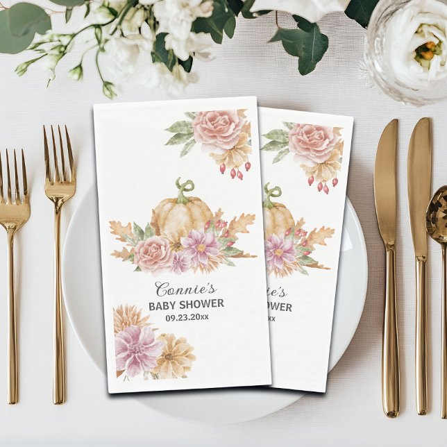 Fall Floral Little Pumpkin Baby Shower Paper Guest Towels (Creator Uploaded)