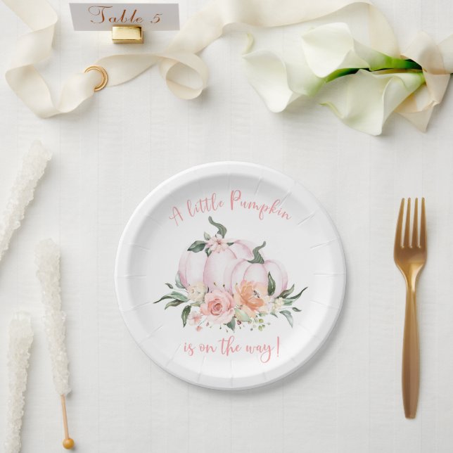 Fall Floral Little Pumpkin Baby Shower Paper Plates (Wedding)