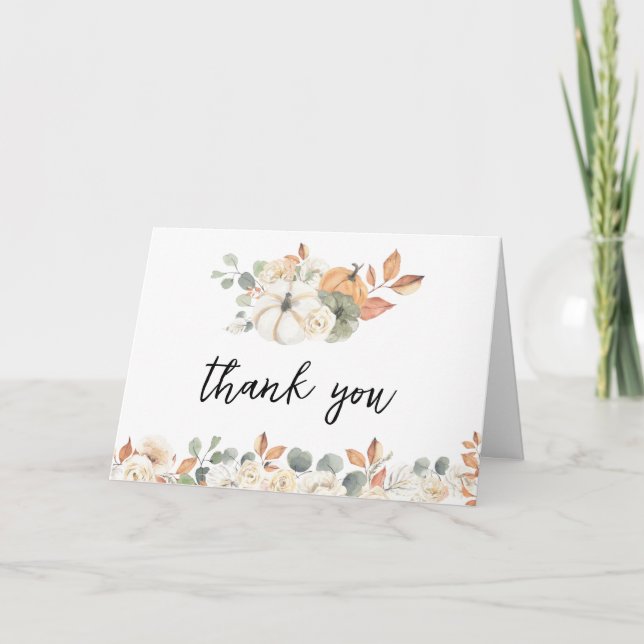 Fall Floral Little Pumpkin Baby Shower  Thank You Card (Front)