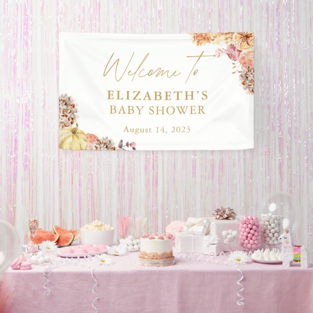 Fall Floral Little Pumpkin Baby Shower Welcome  Banner (Party)