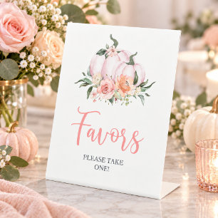 Fall Floral Little Pumpkin Favors Pedestal Sign