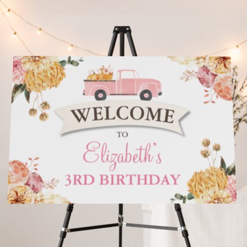 Fall Floral Little PUMPKIN GIRL Birthday Welcome Foam Board