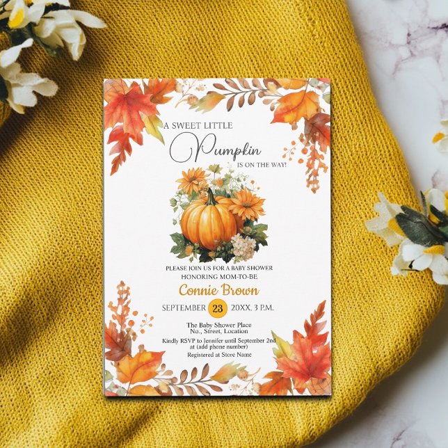 Fall Floral Little Pumpkin on the Way Baby Shower Invitation (Creator Uploaded)