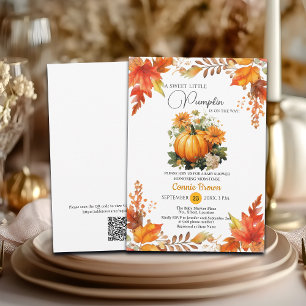 Fall Floral Little Pumpkin on the Way Baby Shower Invitation