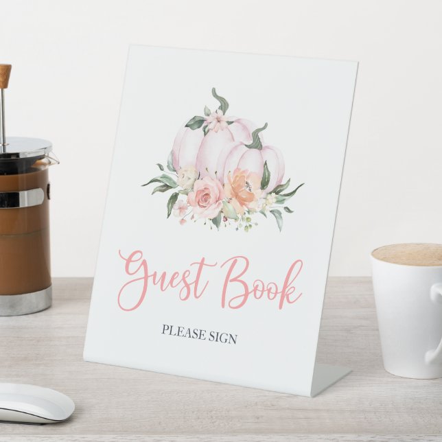 Fall Floral Little Pumpkin Shower Guest Book Pedestal Sign (In SItu)