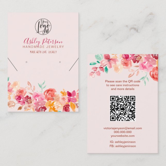 Fall floral logo jewelry earring necklace Qr code Business Card (Front/Back)