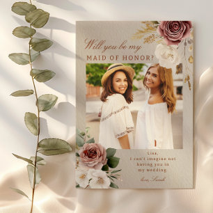 Fall Floral Maid of Honor Proposal Photo Card