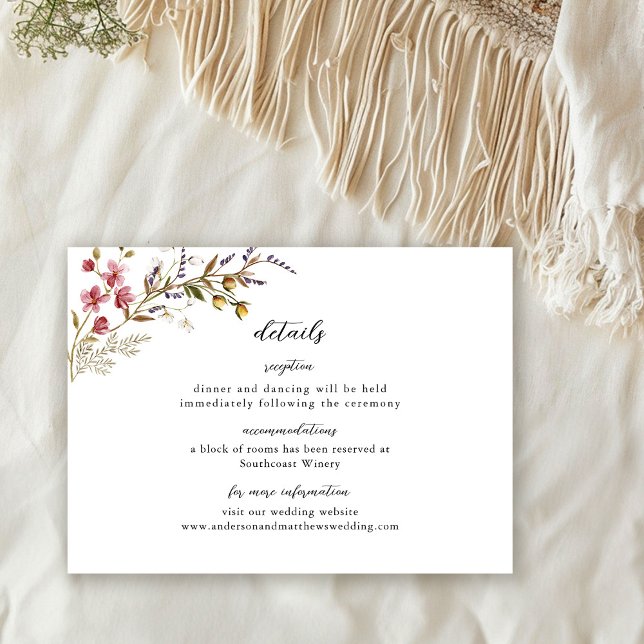 Fall Floral Modern Wildflowers Wedding Details Enclosure Card (Creator Uploaded)