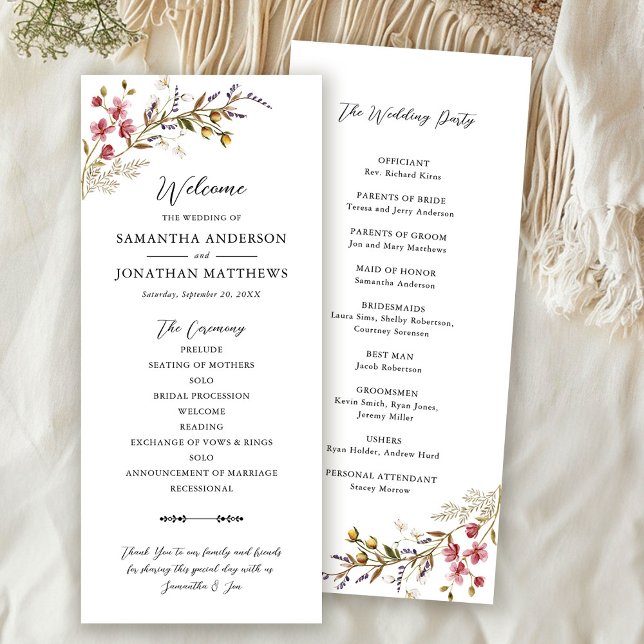 Fall Floral Modern Wildflowers Wedding  Program (Creator Uploaded)