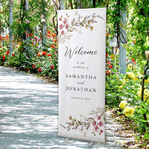 Fall Floral Modern Wildflowers Wedding Welcome Retractable Banner