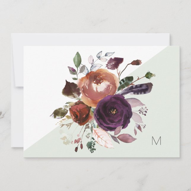 Fall Floral Monogram Note Card (Front)