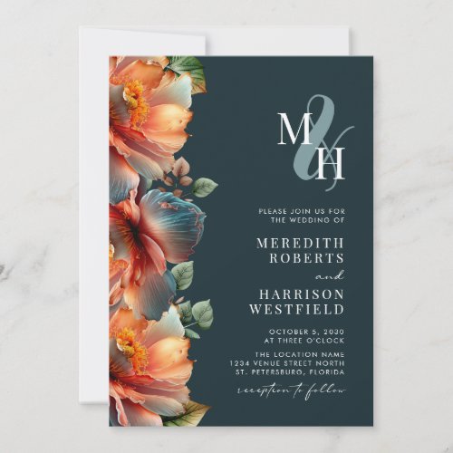 Fall Floral Monogram QR Code RSVP Autumn Wedding Invitation