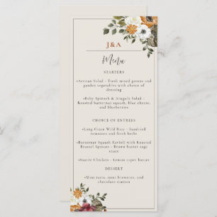 Fall Floral Monogram Wedding Watercolor Ivory Menu