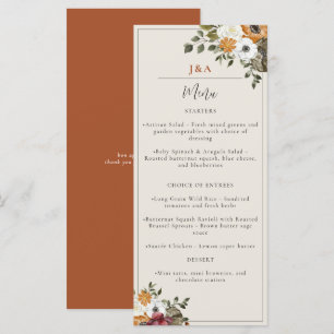Fall Floral Monogram Wedding Watercolor Terracotta Menu