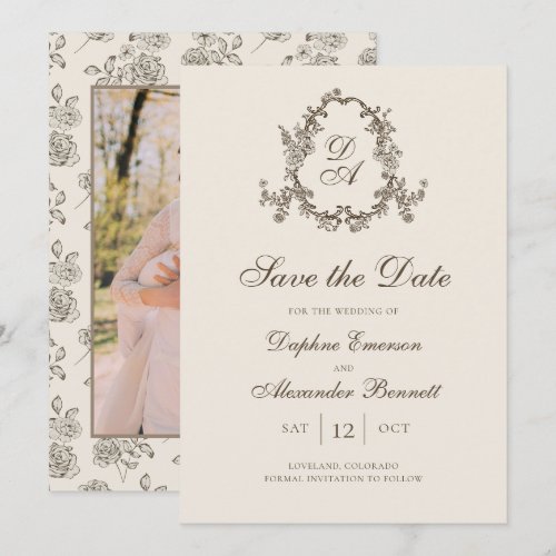 Fall Floral Monogrammed Photo Save The Date
