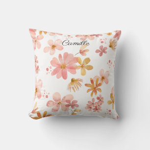 Fall floral name orange peach throw pillow