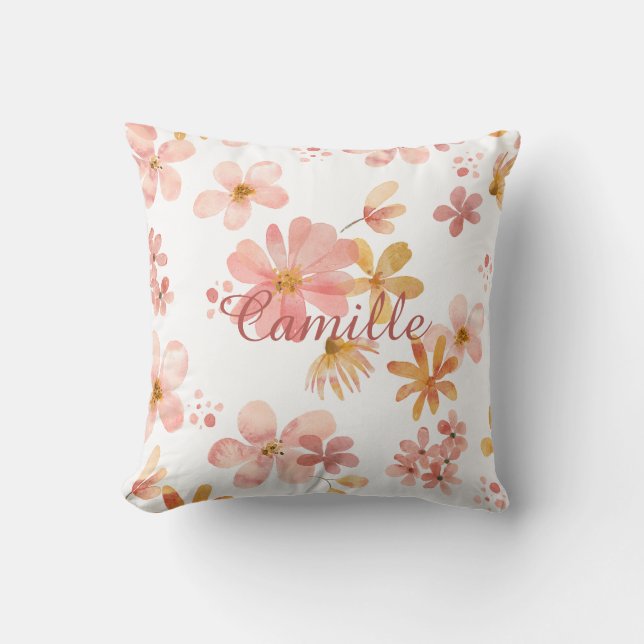 Fall floral name orange peach time for nap throw pillow (Front)
