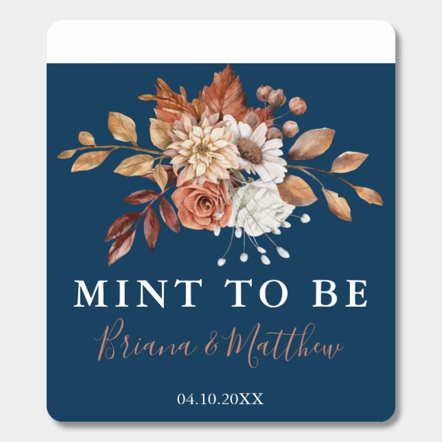Fall Floral Navy Blue Wedding Favor Mints (Sticker)
