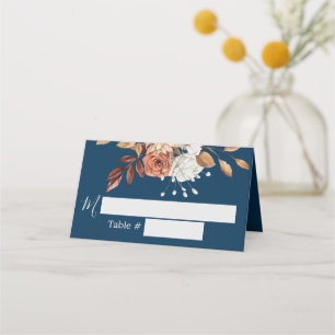 Fall Floral Navy Blue Wedding Place Card