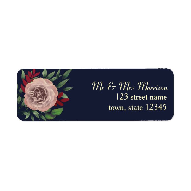 Fall Floral Navy Burgundy Wedding Address Label (Front)