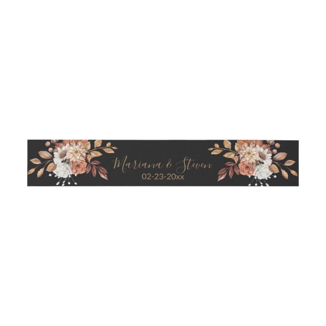 Fall Floral on Black Invitation Belly Band (Flat)