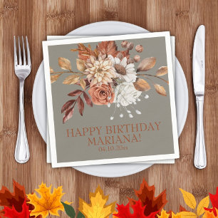Fall Floral on Grey Birthday Party Napkins