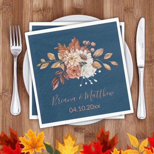 Fall Floral on Navy Blue Wedding Napkins