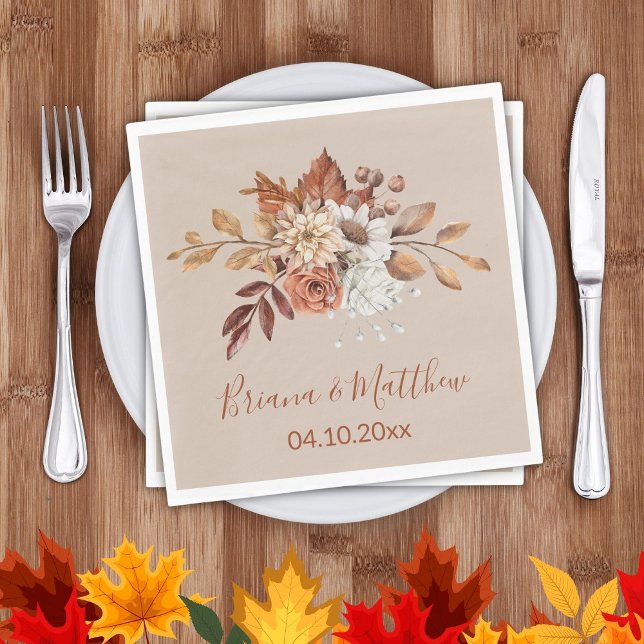 Fall Floral on Taupe Wedding Napkins (Creator Uploaded)