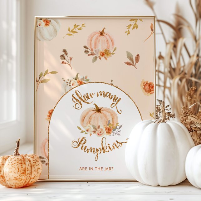 Fall floral orange guess how many pumpkins poster (Creator Uploaded)