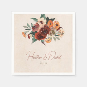 Fall Floral Paper Napkin Terracotta Burnt Orange