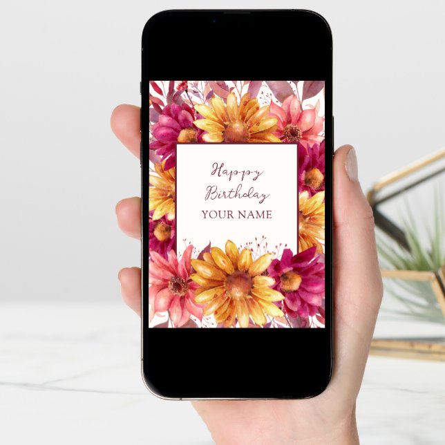 Fall Floral Personalized Birthday Card (Front Digital)