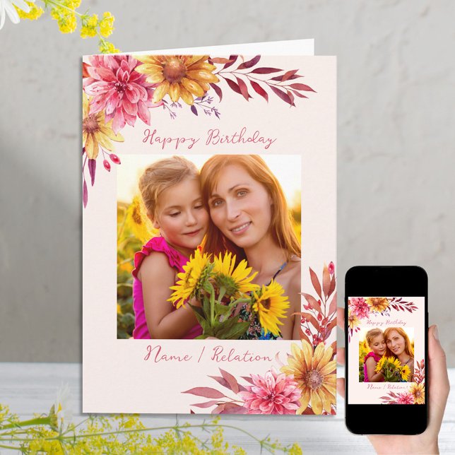 Fall Floral Personalized Photo Birthday Card (Creator Uploaded)