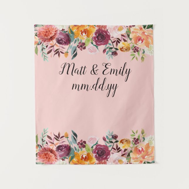 Fall Floral Photo Booth Prop Pink Wedding Backdrop (Front)