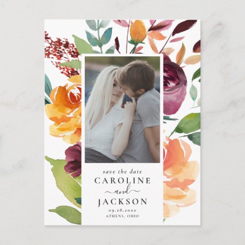 Fall Floral Photo Save the Date Postcard
