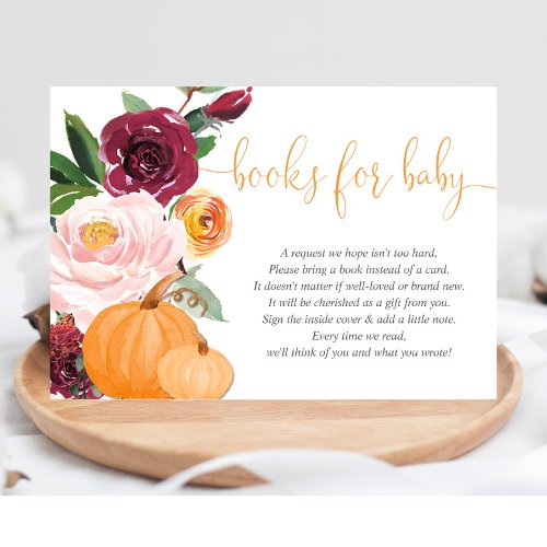 Fall floral pink burgundy baby shower book request enclosure card