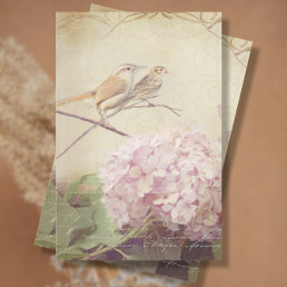 Fall Floral Pink Hydrangea Bird Ephemera Decoupage Tissue Paper