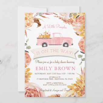 Fall Floral Pink Little PUMPKIN GIRL BABY SHOWER Invitation | Zazzle