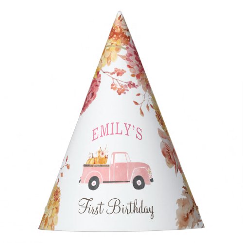 Fall Floral Pink Little PUMPKIN GIRL Birthday Party Hat