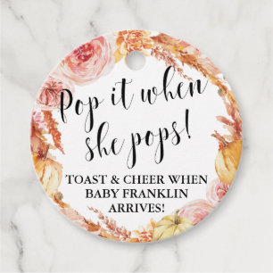 Fall Floral Pop it when she pops Baby Shower Favor Tags