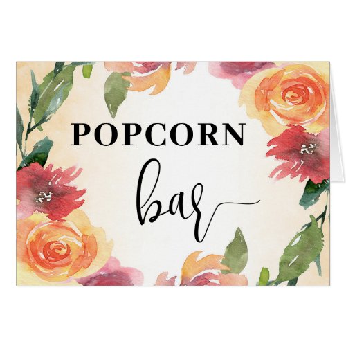 Fall Floral Popcorn Bar Food Tent Card